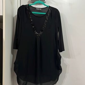 RED CORAL black sequins top.